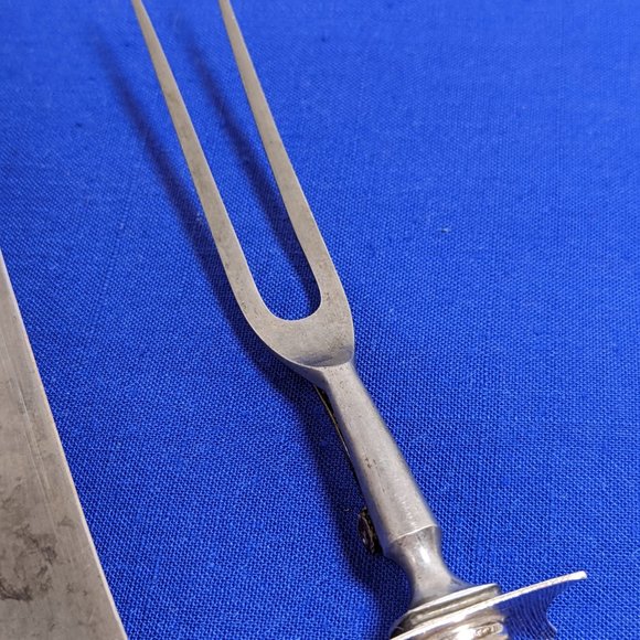 Antique British meat carving knife and fork set with sterling silver handles - Picture 8 of 8